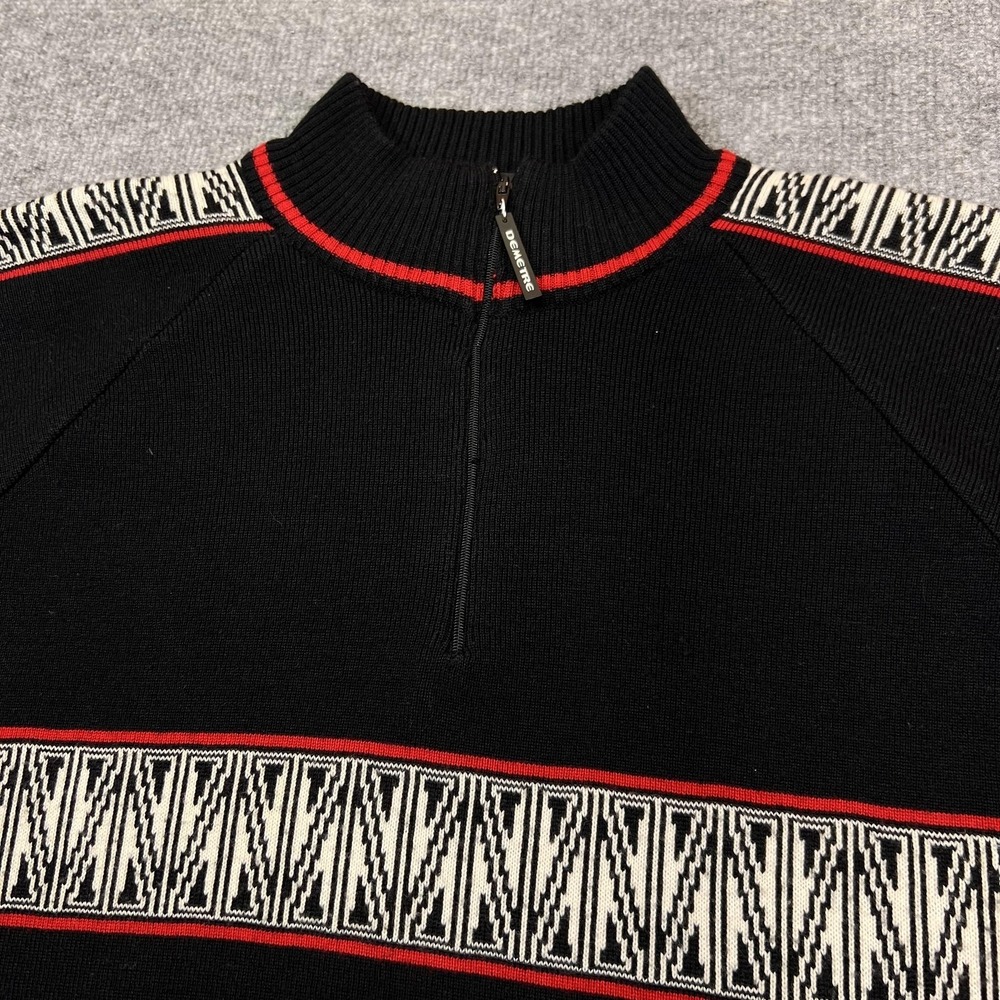 Vintage Demetre Wool Sweater Mens XL Black 1/4 Zip Mock Geometric Knit Pullover